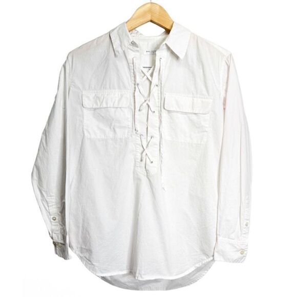 Equipment Femme Lace-Up Popover Shirt White Collared Long Sleeve Extra Small - Picture 1 of 7